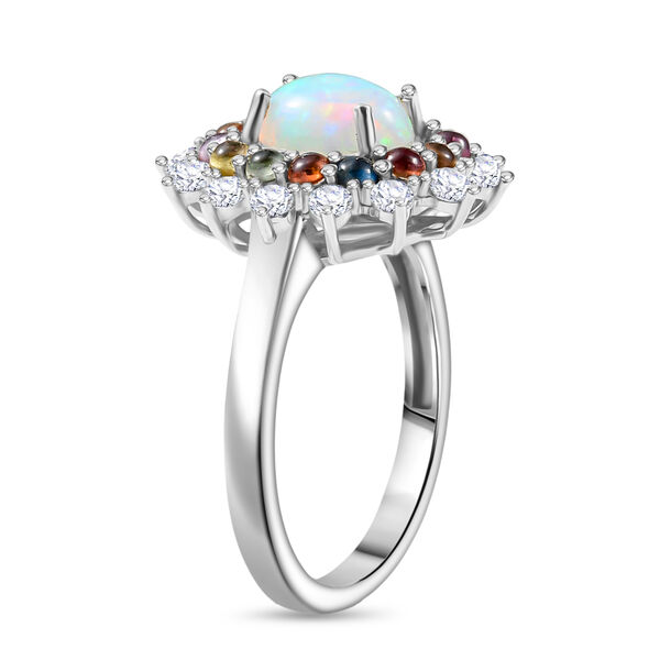 AA Natürlicher, äthiopischer Welo Opal, Mehrfarbig Saphir Ring 925 Silber rhodiniert (Größe 17.00) ca. 2,41 ct image number 5