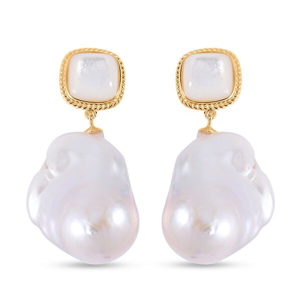 16-20 mm wei&szlig;e Barockperle und wei&szlig;e Perlmutt-Ohrringe
