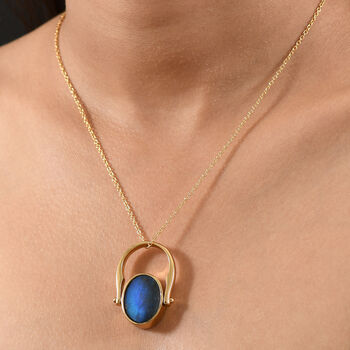 2-in-1 Labradorit Siegel Ring und Anh&auml;nger im Wende-Design, Messing goldfarben, mit Edelstahlkette, (Gr&ouml;&szlig;e 19.00), ca. 23.07 ct