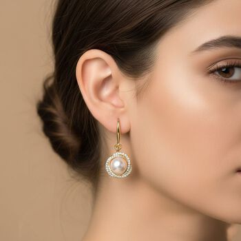 Wei&szlig;e S&uuml;&szlig;wasser Perle (8-10 mm), Wei&szlig;er Zirkonia Ohrringe Nickelfreies Messing vergoldet