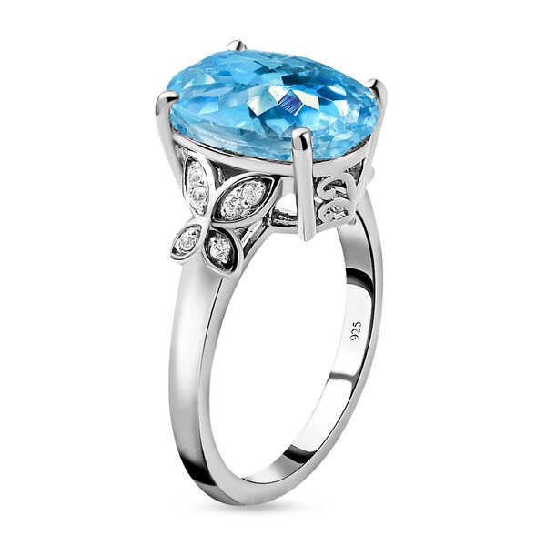 Himmelblauer Topas und wei&szlig;er Zirkon-Ring, 925 Silber platiniert  ca. 7,46 ct image number 5