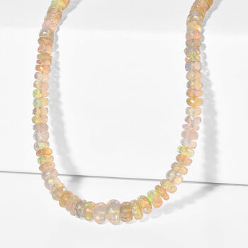 D'Joy AAA Nat&uuml;rlicher, &auml;thiopischer Welo Opal Halskette ca. 45 cm 925 Silber Rhodiniert ca. 78,00 ct.