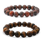 2er-Set rotes & gelbes Tigerauge-Armband, 19 cm lang, 925 Silber ca. 297,50 ct