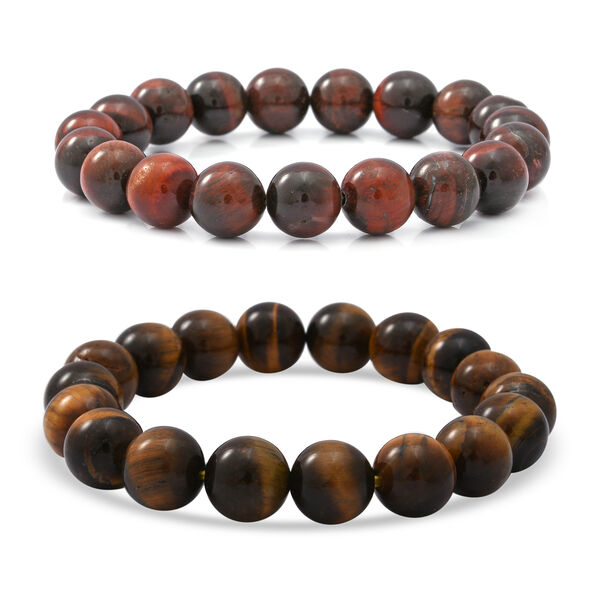 2er-Set rotes & gelbes Tigerauge-Armband, 19 cm lang, 925 Silber ca. 297,50 ct