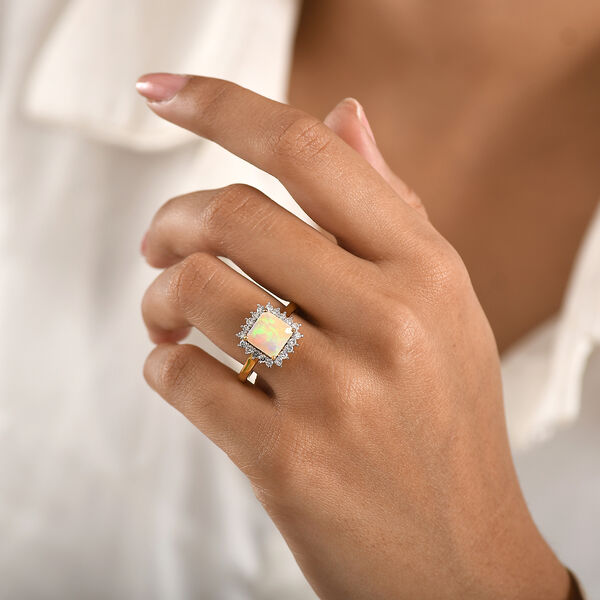 LUXURIANT DIAMOND - AA Nat&uuml;rlicher, &auml;thiopischer Welo Opal, Lab Grown Diamant Ring 925 Silber 750 Gelbgold vermeil (Gr&ouml;&szlig;e 17.00) (10-15 Werktage Lieferzeit) ca. 1.59 ct image number 2