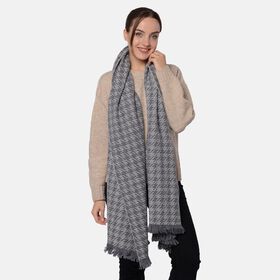 LA MAREY - Wollschal mit Hahnentrittmuster, 200x69 cm,Grau