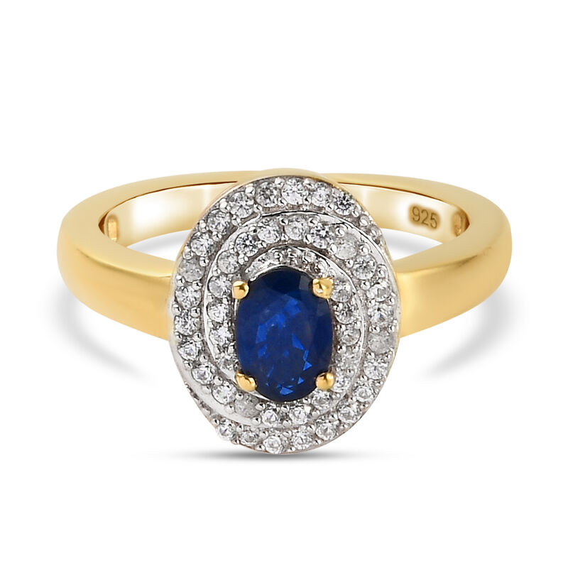 Blauer Saphir und Zirkon-Halo-Ring, 925 Silber vergoldet, 1,10 ct. image number 0
