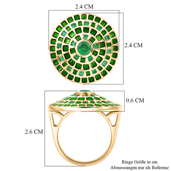 D'Joy AA Kagem Sambischer Smaragd Ring 925 Silber 750 Gelbgold vermeil (Gr&ouml;&szlig;e 19.00) (10-15 Werktage Lieferzeit) ca. 1.05 ct image number 6