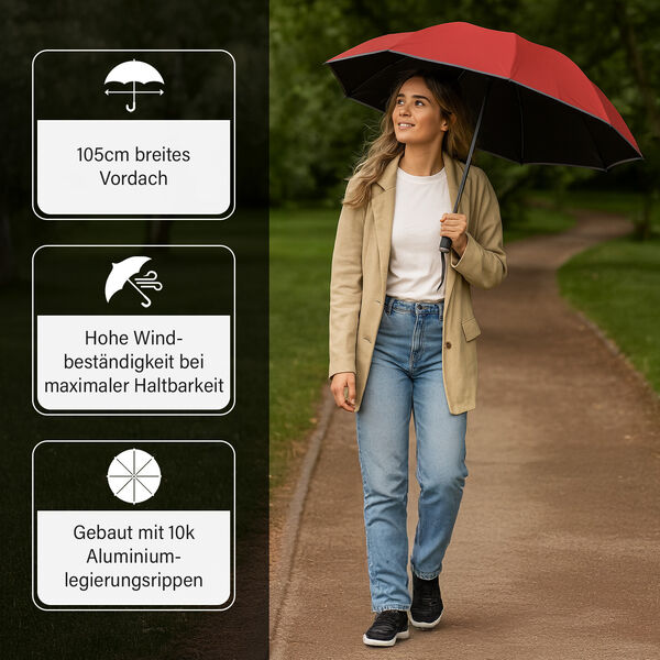 Aero-Alloy Regenschirm, 22 Zoll LED, Rot, Wind- und Regensicher image number 3