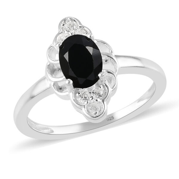 Schwarzer Spinell und Zirkon-Ring, 925 Silber  ca. 1,17 ct image number 0