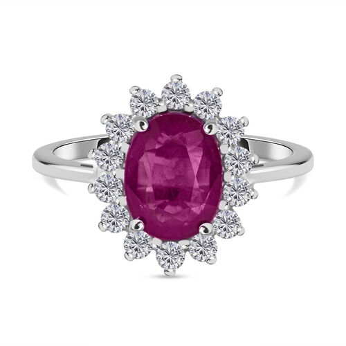 Afrikanischer Rubin (Fissure gefüllt), Weißer Zirkon Ring, 925 Silber rhodiniert (Größe 18.00) ca. 2.19 ct image number 0