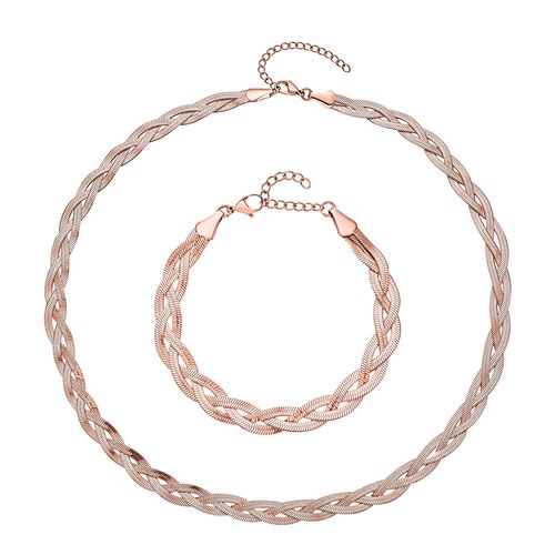 Geflochtene Halskette und Armband, Edelstahl roséfarben image number 0