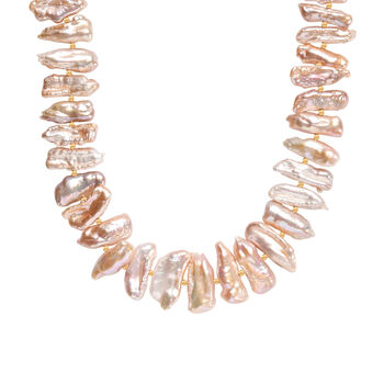 Keshi Perle Halskette ca. 45 cm 925 Silber 750 Gelbgold Vermeil