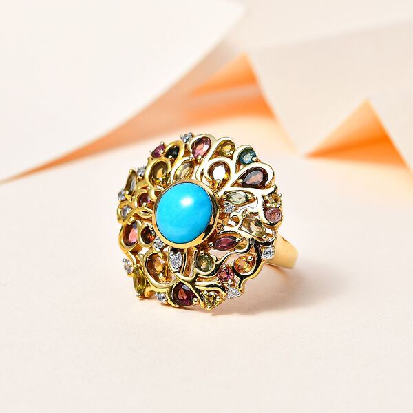 AA Sleeping Beauty T&uuml;rkis, Mehrfarbig-Turmalin Ring 925 Silber Gelbgold Vermeil (Gr&ouml;&szlig;e 18.00) ca. 4,84 ct image number 2