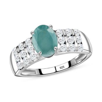 Grandidierit und wei&szlig;er Zirkon-Ring, 925 Silber platiniert  ca. 1,62 ct