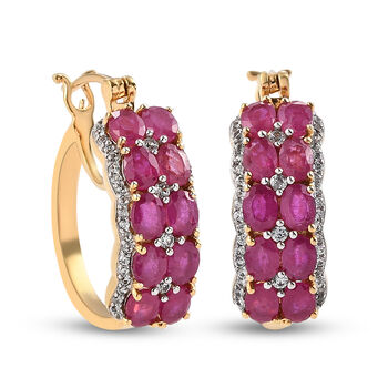 Afrikanische Rubin und wei&szlig;e Zirkon-Ohrringe, 925 Silber vergoldet ca. 6,70 ct