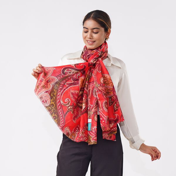 LA MAREY Schal aus 100% Premium-Kaschmir mit Digitaldruck, 70x200 cm, rot