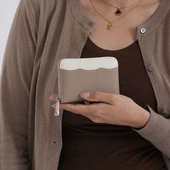 "Genuine Leather card holder with RFID Color: Beige Size:11.5*8.5*2.5cm        Wall: Genuine Leather Lining: Microfiber leather Exterior:zipped-1 Interior: card slot-4,zipped-1"