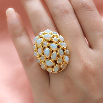 Nat&uuml;rlicher, &auml;thiopischer Opal-Ring, 925 Silber Gelbgold Vermeil  ca. 4,49 ct