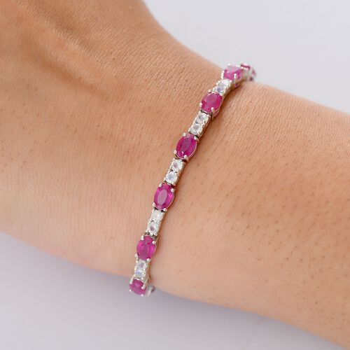 D joy Afrikanischer Rubin (Fissure gefüllt), Premium Regenbogen Mondstein Armband ca. 20 cm 925 Silber rhodiniert ca. 13,30 ct. image number 1