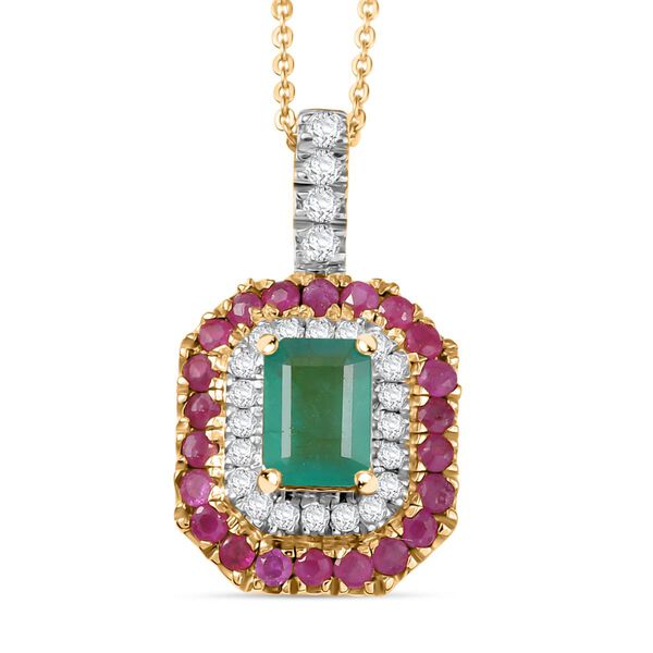 D&rsquo;Joy AAA Kagem sambischer Smaragd, Mosambik Rubin und Moissanit Ring und Anh&auml;nger mit 50cm Kette image number 2