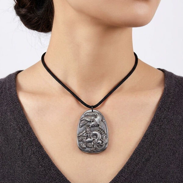 Terahertz Halskette, Drachen und Ph&ouml;nix Motiv, ca. 71 cm, ca. 100.00 ct image number 3