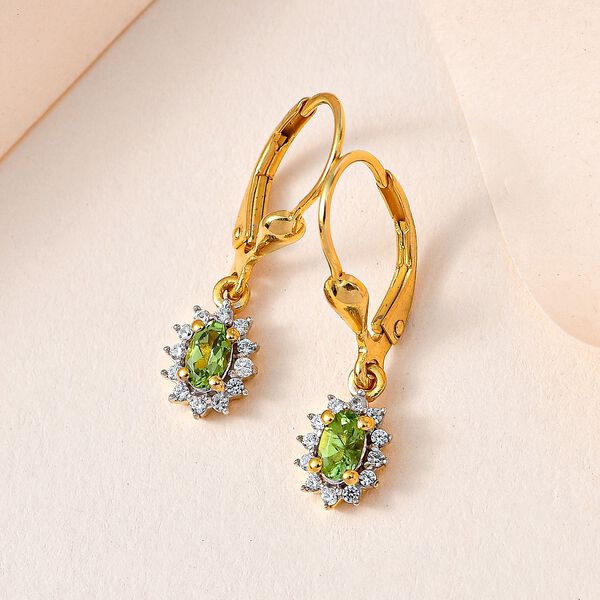 Nat&uuml;rliche AA Calabar-Turmalin, Wei&szlig;er Zirkon Ohrringe, 925 Silber Gelbgold Vermeil ca. 0.77 ct image number 2