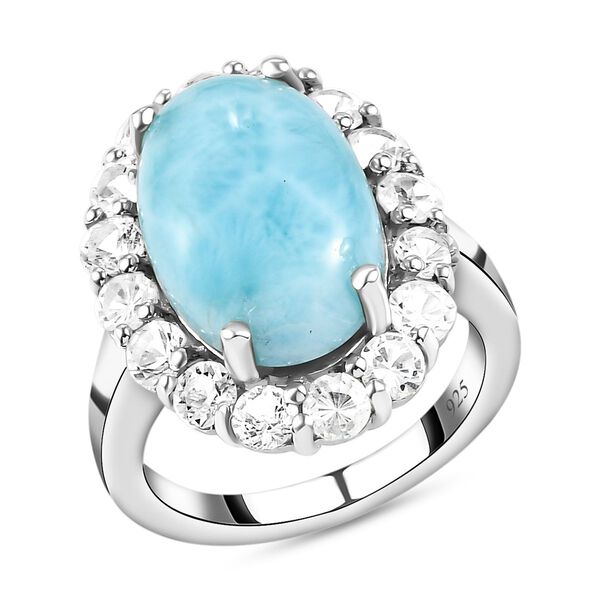 Larimar und wei&szlig;er Topas-Ring, 925 Silber platiniert  ca. 8,93 ct image number 4