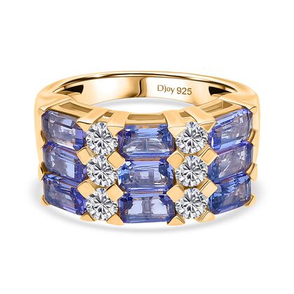 D joy Tansanit, Moissanit Ring 925 Silber 750 Gelbgold Vermeil (Gr&ouml;&szlig;e 18.00) ca. 3.23 ct