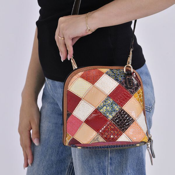 Chaos by Elsie- Echtleder Umhängetasche mit RFID-Schutz und Kroko-Prägung, Rautenmuster, 19x11x20cm image number 8