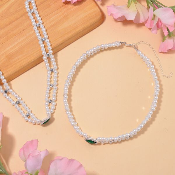 2er Set - Neongr&uuml;ne Kristall Halskette image number 1