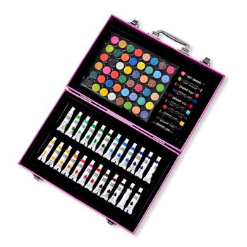 LIVMORE K&uuml;nstler Malset 115 teilig im Kreativkoffer 34 x 23 cm Rosa