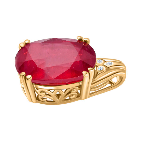 Afrikanischer Rubin (Fissure gef&uuml;llt), Moissanit Anh&auml;nger 925 Silber Gelbgold Vermeil ca. 13.48 ct image number 4