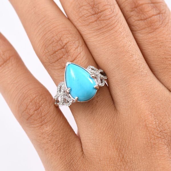 D'Joy AA Sleeping Beauty T&uuml;rkis, Wei&szlig;er Zirkon Ring 925 Silber rhodiniert (Gr&ouml;&szlig;e 17.00) ca. 4.86 ct image number 3