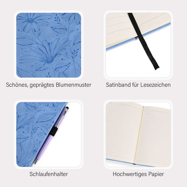 Premium Set; Notizbuch und Taschentagebuch mit geschnitztem, samtigem Hardcover und Kugelschreiber, Blau image number 3