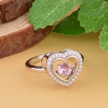 Rosa und wei&szlig;er Zirkonia Ring in Herzform, 925 Silber rhodiniert (Gr&ouml;&szlig;e 20.00)