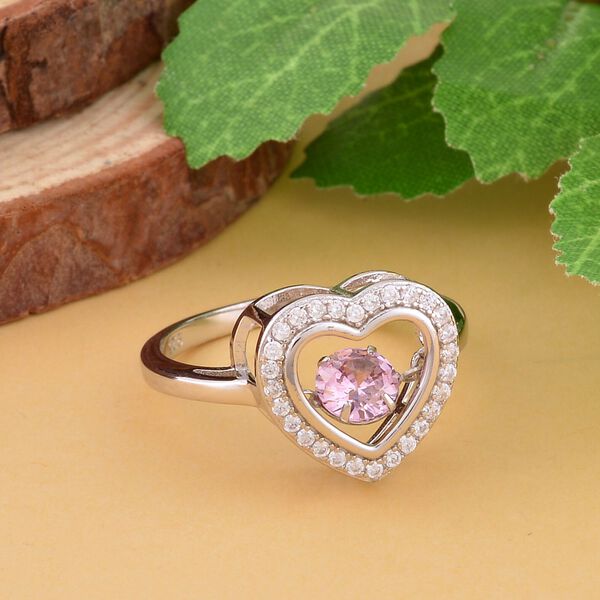 Rosa und wei&szlig;er Zirkonia Ring in Herzform, 925 Silber rhodiniert (Gr&ouml;&szlig;e 20.00) image number 2