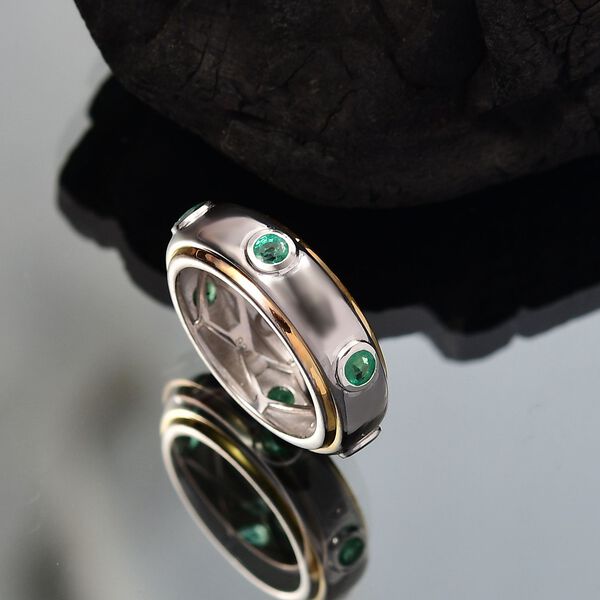 Gemfields AA Kagem Sambischer Smaragd Ring 925 Silber Rhodiniert und 750 Gelbgold Vermeil (Größe 17.00) ca. 0.73 ct image number 2