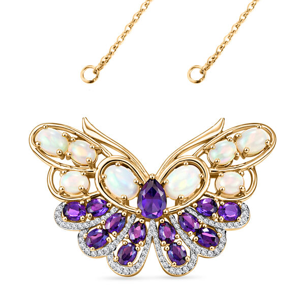 GP - AA Afrikanischer Amethyst, Nat&uuml;rlicher, &auml;thiopischer Welo Opal Halskette ca. 45 cm 925 Silber Rhodiniert und 750 Gelbgold Vermeil ca. 5,67 ct. image number 4