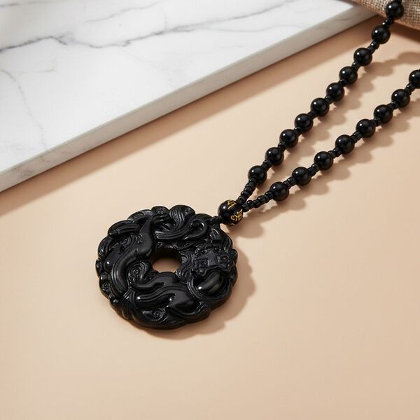 Schwarzer Glasachat Halskette 63 cm ca. 200.00 ct image number 1