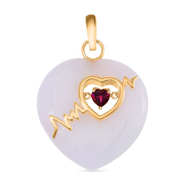 Wei&szlig;e Jade, Rhodolith Granat Anh&auml;nger 925 Silber Gelbgold Vermeil ca. 36,00 ct