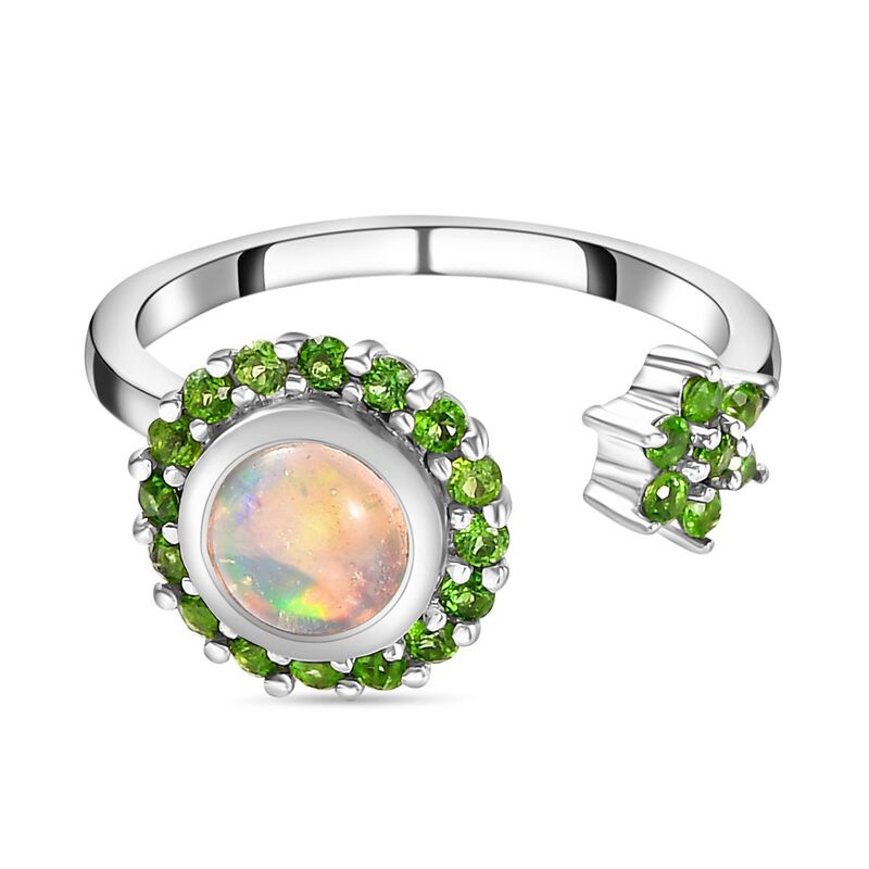 Natürlicher, äthiopischer Welo Opal und natürlicher Chromdiopsid-Ring, 925 Silber platiniert  ca. 0,96 ct image number 0