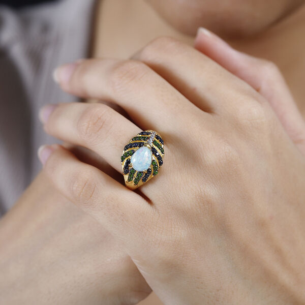 GP Trionfo Kollektion- AA äthiopischer Welo Opal, Zirkon, Chromdiopsid und Kanchanaburi blauer Saphir-Ring - 2 ct. image number 4