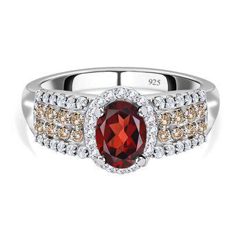 Anthill Granat und Brauner Zirkon Ring 925 Silber platiniert (Gr&ouml;&szlig;e 16.00) ca. 1,66 ct