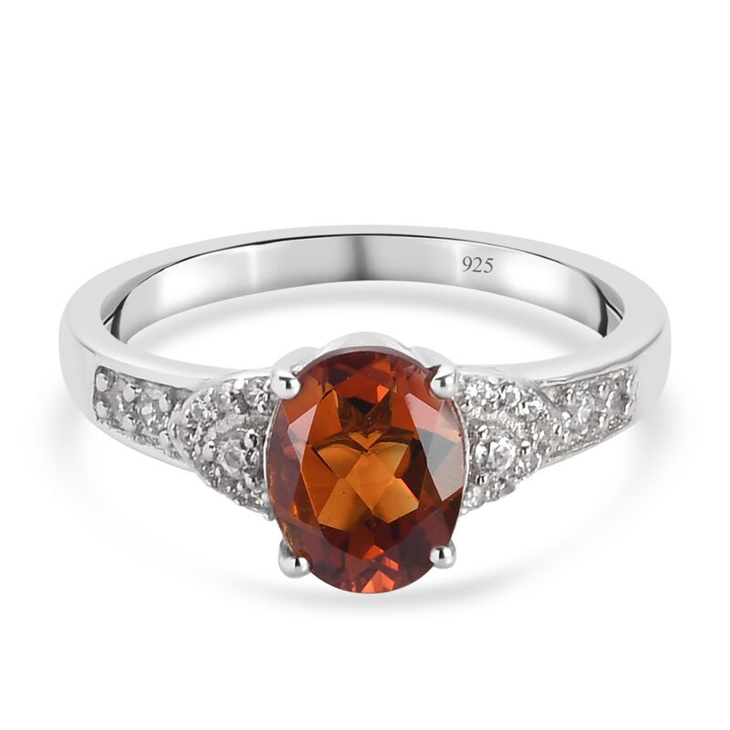 Madeira Citrin und Zirkon Solitär Ring 925 Silber Platin-Überzug image number 0