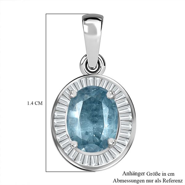AA Aqua Kyanit, Wei&szlig;er Diamant Anh&auml;nger 925 Silber rhodiniert ca. 1,65 ct. image number 6