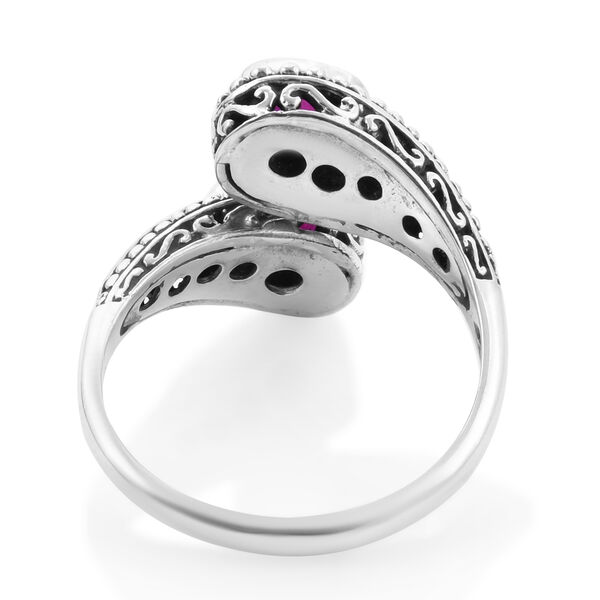 Royal Bali Kollektion - Fissure gef&uuml;llt Rubin Bypass Ring 925 Silber image number 5