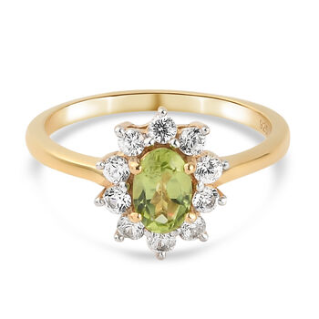 Nat&uuml;rlicher Peridot und Zirkon Ring 925 Silber vergoldet (Gr&ouml;&szlig;e 16.00) ca. 0,99 ct