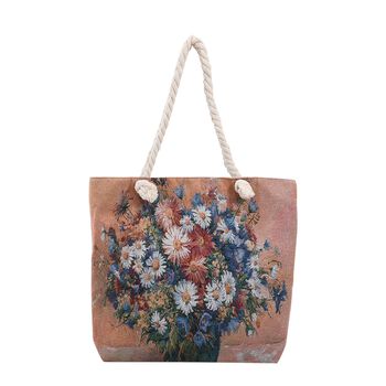 Jute Handtasche, Blumenmuster, Gr&ouml;&szlig;e 40,6x9x36,6 cm