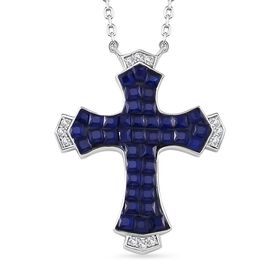 Blauer und weißer Kreuz Zirkonia Anhänger mit 45cm Kette